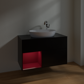 Тумба под раковину Villeroy & Boch Finion 100х50,1 см с подсветкой МДФ черный матовый лак/стекло черное матовое F892HBPD