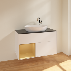 Тумба під раковину Villeroy & Boch Finion 100х50,1 см із підсвічуванням МДФ білий матовий лак/скло чорне матове F892HFMT