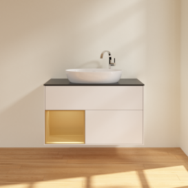 Тумба під раковину Villeroy & Boch Finion 100х50,1 см із підсвічуванням МДФ білий матовий лак/скло чорне матове F892HFMT