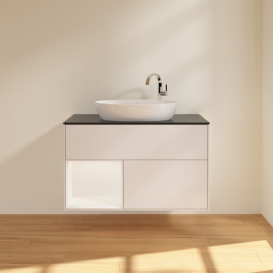 Тумба під раковину Villeroy & Boch Finion 100х50,1 см з підсвічуванням МДФ білий глянцевий лак/скло чорне матове F892MTGF