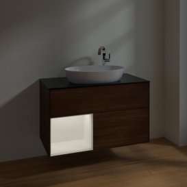 Тумба под раковину Villeroy & Boch Finion 100х50,1 см с подсветкой МДФ шпон грецкого ореха/стекло черное матовое F892MTGN