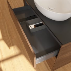 Тумба под раковину Villeroy & Boch Finion 100х50,1 см с подсветкой МДФ шпон грецкого ореха/стекло черное матовое F892MTGN