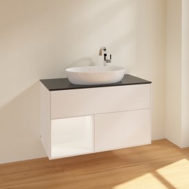 Тумба под раковину Villeroy & Boch Finion 100х50,1 см с подсветкой МДФ белый матовый лак/стекло черное матовое F892MTMT