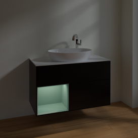 Тумба под раковину Villeroy & Boch Finion 100х50,1 см с подсветкой МДФ черный матовый лак/стекло белое матовое F891GMPD