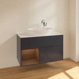 Тумба під раковину Villeroy & Boch Finion 100х50,1 см із підсвічуванням МДФ темно-синій матовий лак/скло біле матове F891GNHG