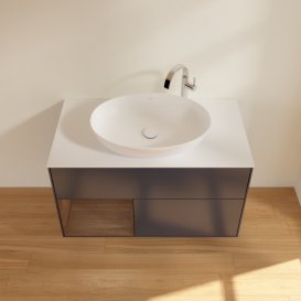 Тумба під раковину Villeroy & Boch Finion 100х50,1 см із підсвічуванням МДФ темно-синій матовий лак/скло біле матове F891GNHG