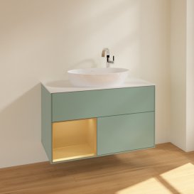 Тумба под раковину Villeroy & Boch Finion 100х50,1 см с подсветкой МДФ оливковый матовый лак/стекло белое матовое F891HFGM