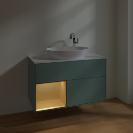 Тумба под раковину Villeroy & Boch Finion 100х50,1 см с подсветкой МДФ оливковый матовый лак/стекло белое матовое F891HFGM