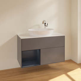 Тумба під раковину Villeroy & Boch Finion 100х50,1 см із підсвічуванням МДФ антрацит матовий лак/скло біле матове F891HGGK