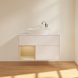 Тумба під раковину Villeroy & Boch Finion 100х50,1 см з підсвіткою МДФ білий глянцевий лак/скло біле матове F891PCGF