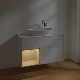 Тумба під раковину Villeroy & Boch Finion 100х50,1 см з підсвіткою МДФ білий глянцевий лак/скло біле матове F891PCGF