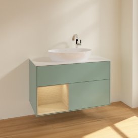 Тумба під раковину Villeroy & Boch Finion 100х50,1 см із підсвічуванням МДФ оливковий матовий лак/скло біле матове F891PCGM