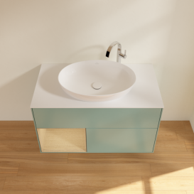 Тумба під раковину Villeroy & Boch Finion 100х50,1 см із підсвічуванням МДФ оливковий матовий лак/скло біле матове F891PCGM