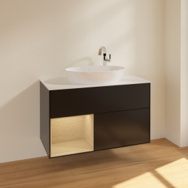 Тумба під раковину Villeroy & Boch Finion 100х50,1 см із підсвічуванням МДФ чорний матовий лак/скло біле матове F891PCPD