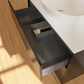 Тумба під раковину Villeroy & Boch Finion 100х50,1 см із підсвічуванням МДФ чорний матовий лак/скло біле матове F891PCPD