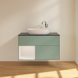 Тумба под раковину Villeroy & Boch Finion 100х50,1 см с подсветкой МДФ оливковый матовый лак/стекло черное матовое F892GFGM