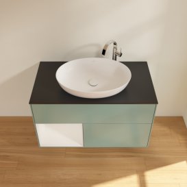 Тумба под раковину Villeroy & Boch Finion 100х50,1 см с подсветкой МДФ оливковый матовый лак/стекло черное матовое F892GFGM