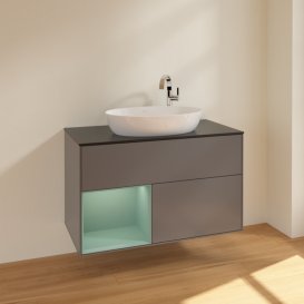 Тумба під раковину Villeroy & Boch Finion 100х50,1 см із підсвічуванням МДФ антрацит матовий лак/скло чорне матове F892GMGK