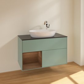 Тумба під раковину Villeroy & Boch Finion 100х50,1 см із підсвічуванням МДФ оливковий матовий лак/скло чорне матове F892GNGM