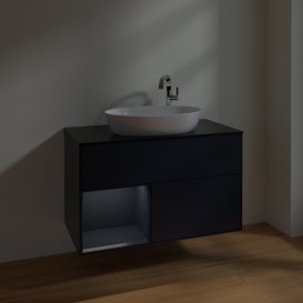 Тумба під раковину Villeroy & Boch Finion 100х50,1 см із підсвічуванням МДФ темно-синій матовий лак/скло чорне матове F892HGHG