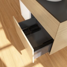 Тумба під раковину Villeroy & Boch Finion 100х50,1 см із підсвічуванням МДФ шпон дуба/скло чорне матове F892MTPC