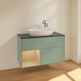 Тумба під раковину Villeroy & Boch Finion 100х50,1 см із підсвічуванням МДФ оливковий матовий лак/скло чорне матове F892PCGM