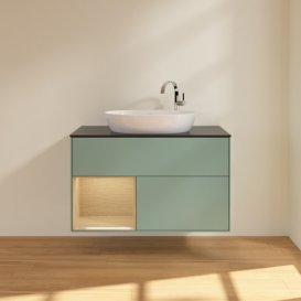 Тумба під раковину Villeroy & Boch Finion 100х50,1 см із підсвічуванням МДФ оливковий матовий лак/скло чорне матове F892PCGM