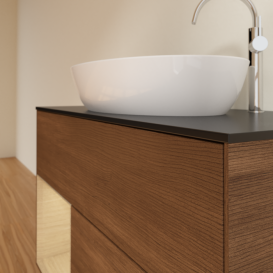 Тумба под раковину Villeroy & Boch Finion 100х50,1 см с подсветкой МДФ шпон грецкого ореха/стекло черное матовое F892PCGN