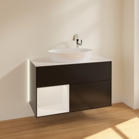 Тумба під раковину Villeroy & Boch Finion 100х50,1 см із підсвічуванням МДФ чорний матовий лак/скло біле матове G891GFPD