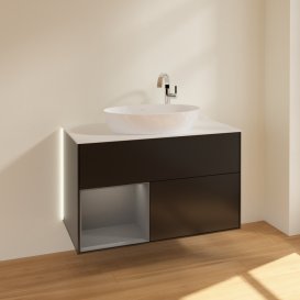 Тумба під раковину Villeroy & Boch Finion 100х50,1 см із підсвічуванням МДФ чорний матовий лак/скло біле матове G891GKPD