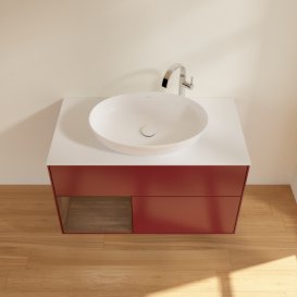 Тумба під раковину Villeroy & Boch Finion 100х50,1 см з підсвічуванням МДФ півонія матовий лак/скло біле матове G891GNHB