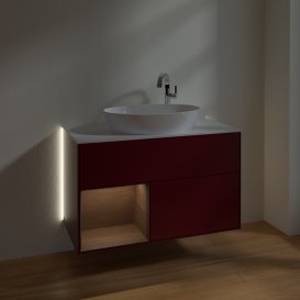 Тумба під раковину Villeroy & Boch Finion 100х50,1 см з підсвічуванням МДФ півонія матовий лак/скло біле матове G891GNHB