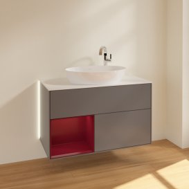 Тумба під раковину Villeroy & Boch Finion 100х50,1 см із підсвічуванням МДФ антрацит матовий лак/скло біле матове G891HBGK