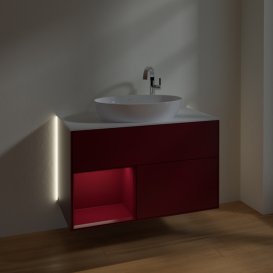 Тумба під раковину Villeroy & Boch Finion 100х50,1 см з підсвічуванням МДФ півонія матовий лак/скло біле матове G891HBHB