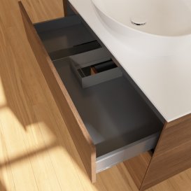 Тумба під раковину Villeroy & Boch Finion 100х50,1 см із підсвічуванням МДФ шпон волоського горіха/скло біле матове G891PDGN