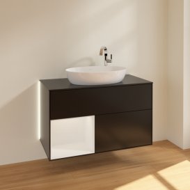 Тумба под раковину Villeroy & Boch Finion 100х50,1 см с подсветкой МДФ черный матовый лак/стекло черное матовое G892GFPD