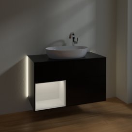 Тумба под раковину Villeroy & Boch Finion 100х50,1 см с подсветкой МДФ черный матовый лак/стекло черное матовое G892GFPD