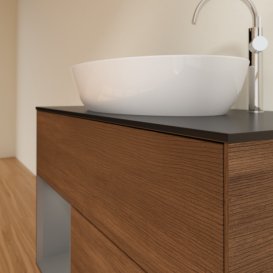 Тумба під раковину Villeroy & Boch Finion 100х50,1 см із підсвічуванням МДФ шпон волоського горіха/скло чорне матове G892GKGN