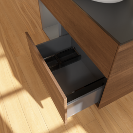 Тумба під раковину Villeroy & Boch Finion 100х50,1 см із підсвічуванням МДФ шпон волоського горіха/скло чорне матове G892GKGN