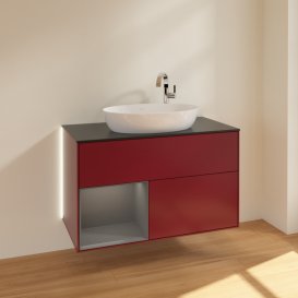 Тумба под раковину Villeroy & Boch Finion 100х50,1 см с подсветкой МДФ пион матовый лак/стекло черное матовое G892GKHB