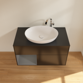 Тумба під раковину Villeroy & Boch Finion 100х50,1 см із підсвічуванням МДФ чорний матовий лак/скло чорне матове G892GKPD