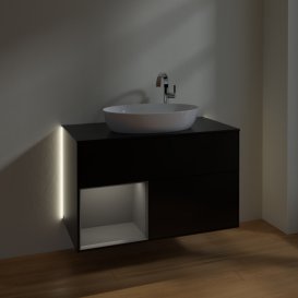 Тумба під раковину Villeroy & Boch Finion 100х50,1 см із підсвічуванням МДФ чорний матовий лак/скло чорне матове G892GKPD