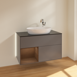 Тумба під раковину Villeroy & Boch Finion 100х50,1 см із підсвічуванням МДФ антрацит матовий лак/скло чорне матове G892GNGK