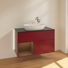 Тумба під раковину Villeroy & Boch Finion 100х50,1 см з підсвічуванням МДФ півонія матовий лак/скло чорне матове G892GNHB