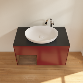 Тумба під раковину Villeroy & Boch Finion 100х50,1 см з підсвічуванням МДФ півонія матовий лак/скло чорне матове G892GNHB