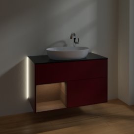 Тумба під раковину Villeroy & Boch Finion 100х50,1 см з підсвічуванням МДФ півонія матовий лак/скло чорне матове G892GNHB