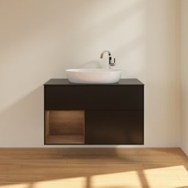 Тумба под раковину Villeroy & Boch Finion 100х50,1 см с подсветкой МДФ черный матовый лак/стекло черное матовое G892GNPD