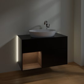 Тумба под раковину Villeroy & Boch Finion 100х50,1 см с подсветкой МДФ черный матовый лак/стекло черное матовое G892GNPD