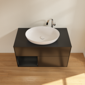 Тумба під раковину Villeroy & Boch Finion 100х50,1 см із підсвічуванням МДФ чорний матовий лак/скло чорне матове G892PDPD