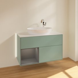 Тумба под раковину Villeroy & Boch Finion 100х50,1 см с подсветкой МДФ оливковый матовый лак/стекло белое матовое G891GKGM